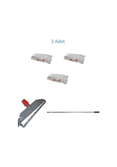 Sska Cod-Ex Geniş Islak Paspas Mop Takımı Seti Geniş Islak Mop Başlığı 3'lü + Metal Sap + Mop Tutucu