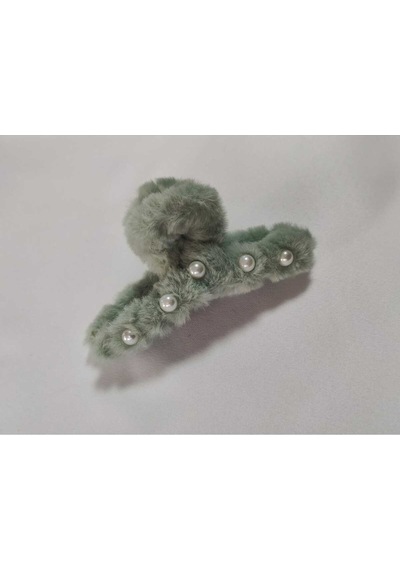 Büyük Boy İnci Peluş Mandal Toka 12 Cm Yeşil