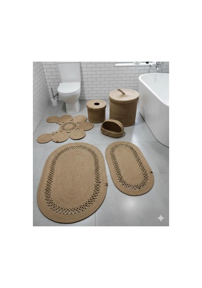 Jüt,hasır,banyo Takımı,banyo Paspası, Paspas Takımı,makyaj Sepeti,banyo Kovası,klozet Paspas, Kahverengi Kahverengi