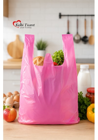 Kalın Pembe Poşet Küçük Boy 1 Kg 25x45 Cm Hışır Atlet Poşet Çöp Poşeti Market Manav Poşeti