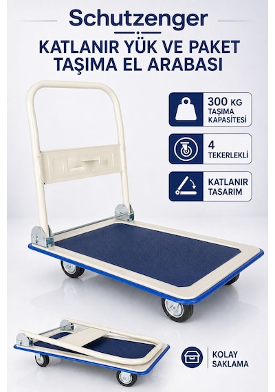 Maksimum 300 Kg Kapasiteli Platformlu Taşıma Arabası Katlanabilir 4 Tekerlekli Yük Ve Koli Taşıma Arabası Tp6001
