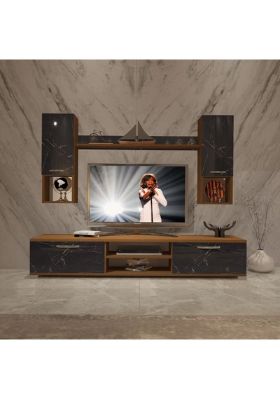 Decoraktiv Eko 5da Mdf Dvd Tv Ünitesi Tv Sehpası Ceviz - Siyah Mermer