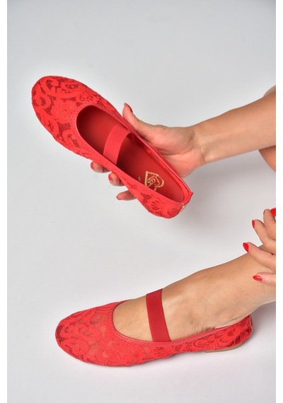Fox Shoes Y726924306 Kırmızı Dantel Kadın Babet