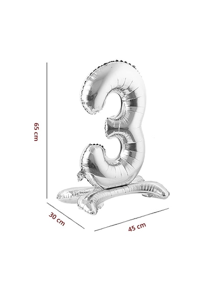 3 Rakam Ayaklı Folyo Balon. 65 CM - Gümüş
