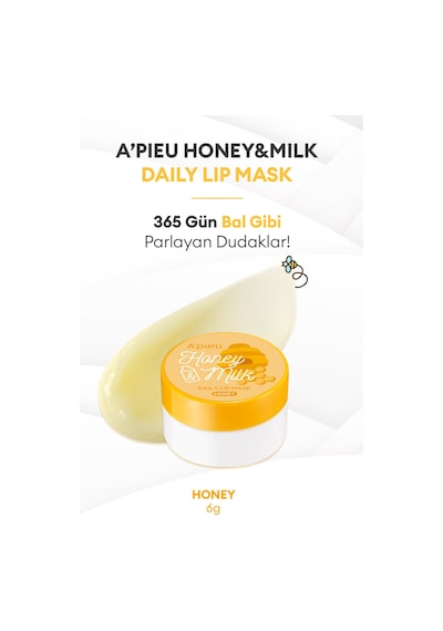 Bal Ve Süt Özlü Besleyici Ve Nemlendirici Dudak Maskesi A'pıeu Honey & Milk Daily Lip Mask Honey