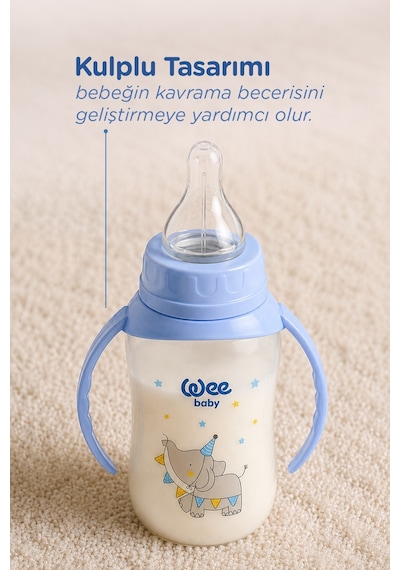 Wee Baby Klasik Kulplu PP Biberon 150 ML Mavi
