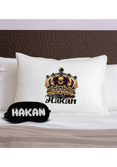 Bk Gift Kişiye Özel Kral Tacı Tasarrımlı Pamuklu Yastık Kılıfı Ve Göz Bandı Uyku Seti-1, Tasarım Ev Tekstili, Uyku Bandı, Ev Hediyesi