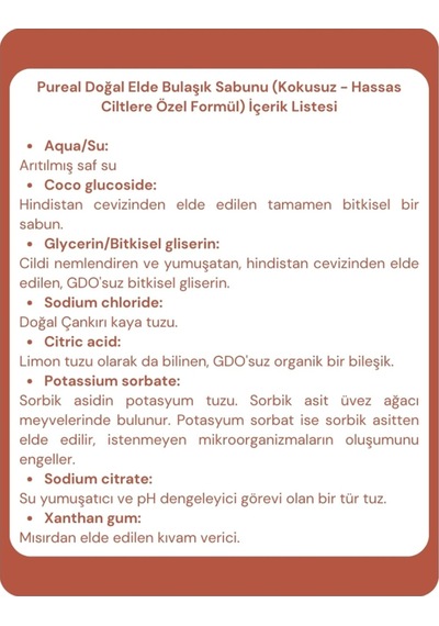 Pureal Doğal Elde Bulaşık Sabunu - Hassas Ciltlere Özel 500 Ml