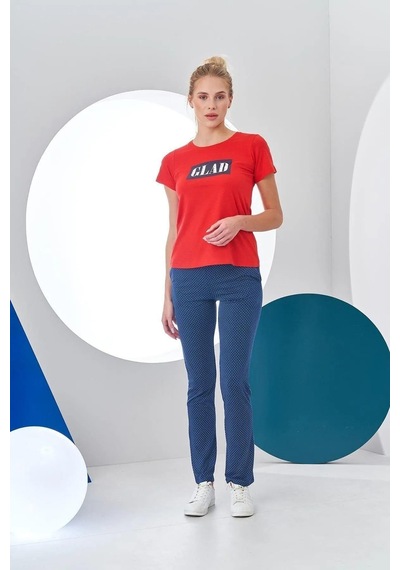 Pjs Kadın Glad Baskılı Kısa Kollu Spor Pijama Takım Kırmızı
