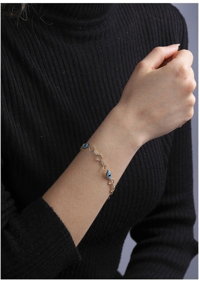 Diamond Line - Gülaylar - Sarı Altın 14 Ayar Nazar Boncuğu Bilekl Standart N11.21813 Sarı Altın