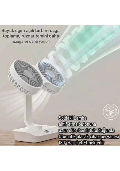 Nm-store Masaüstü Dijital Ekranlı Çift Fanlı Led Işıklı Soğutucu Fan Ev Ofis Şarjlı Vantilatör