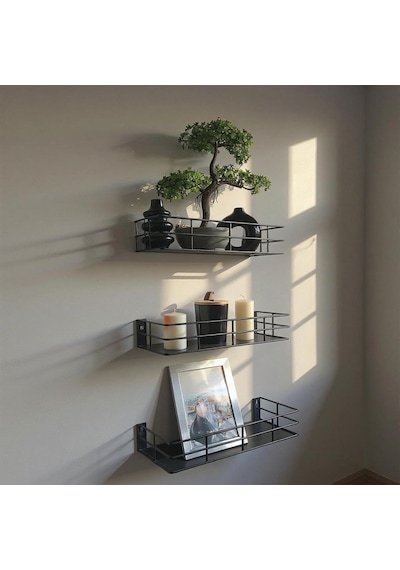 3'lü Set Dekoratif Metal Duvar Rafı - Minimalist Tasarım, Dayanıklı Ve Şık Raflar - 31cm/29cm/27cm Diğer