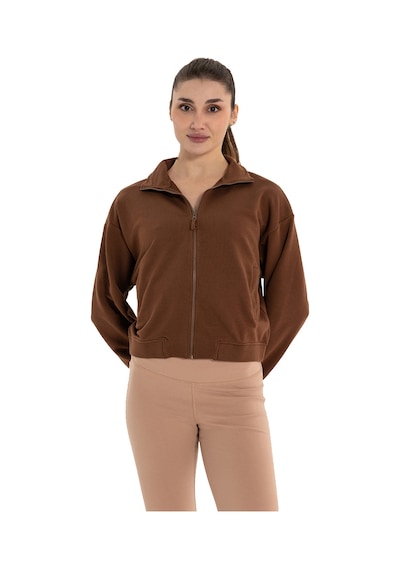 Inguz Dik Yaka Fermuarlı Organik Pamuk Sweatshirt Kahverengi