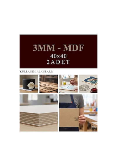 3 Mm 40x40 Mdf Plaka 2 Adet - Hobi, Maket, Ahşap El Sanatları, Pasta Altlığı - 1 Yüz Beyaz Lam Mdf İçin Uygun Beyaz, Kahverengi