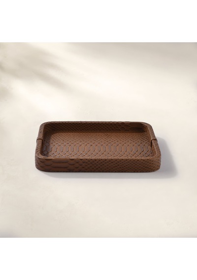 Cleo Krokodil Dekoratif Deri Tepsi Kahverengi 30x23x3 Cm