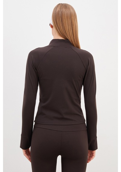 Fullamoda Parmak Geçirmeli Dalgıç Kumaş Slim Fit Ceket Kahve