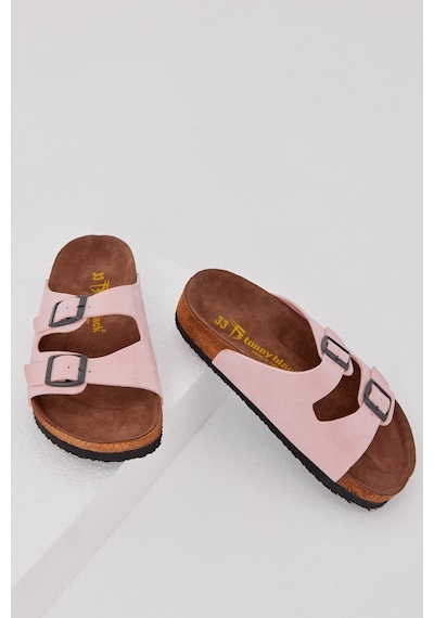 Tonny Black Rahat Kalıp Poli Taban Çift Tokalı Nubuk Çocuk Unisex Pudra Sandalet Tber535 Pudra