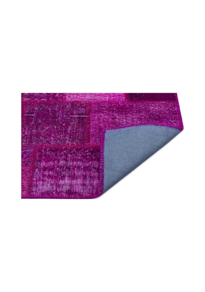El Dokuması Patchwork Vintage Yün-pamuk Fuşya Halı 26677 120 X 180 Cm Pembe