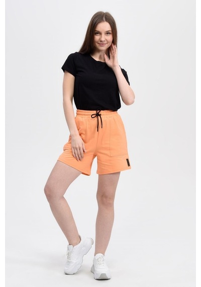 Defys Kadın Beli Lastikli Cepli Etiket Detaylı Regular Fit Şort Oranj - 527882928 Oranj