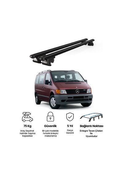Venüs Mercedes-benz Vito Van 1996-2004 Uyumlu Siyah Ara Atkı Port Bagaj Tavan Barı