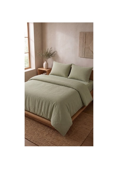 %100 Pamuk Keten Çift Kişilik Nevresim Takımı Lastikli Çarşaflı 200x220 Cm Haki - 904806307 Haki