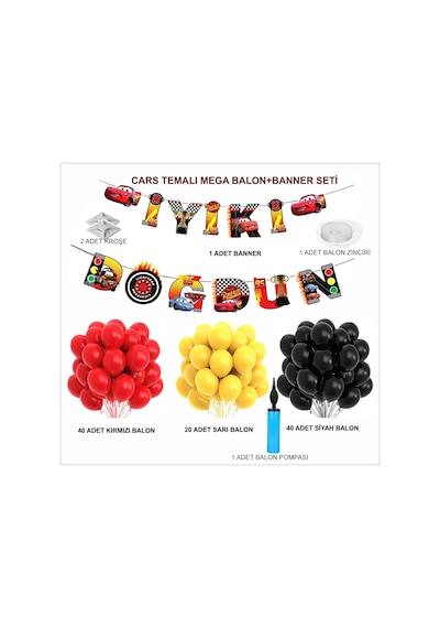 Arabalar Temalı Mega Balon +banner Seti