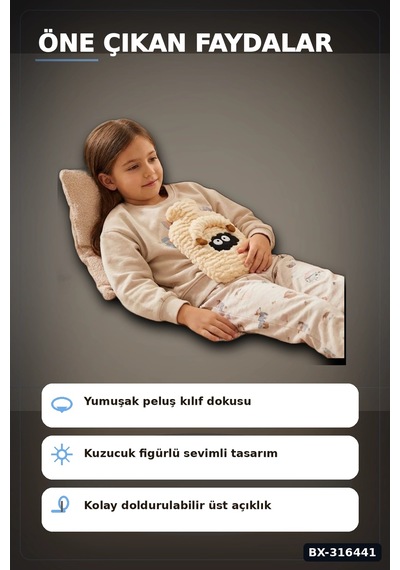 Peluş Sıcak Su Torbası 1 Lt - Kuzucuk Figürlü Yumuşak Kılıflı Termal Torba Bx-316441 Çok Renkli