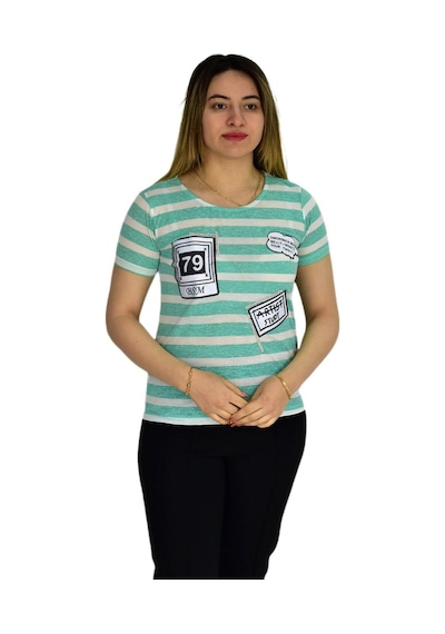 Kadın Çizğili Baskılı Tişört Bgl1497 001