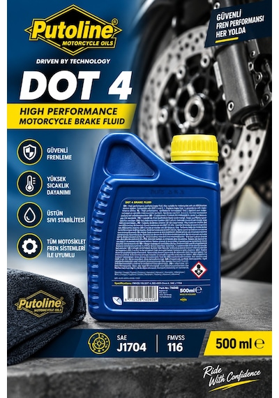 Putoline Dot 4 Motosiklet Fren Hidroliği 500 Ml Yüksek Performanslı Brake Fluid