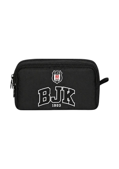 Beşiktaş Orijinal Lisanslı Siyah Nakış Logolu Kalemlik - Çift Bölmeli Astar Destekli Okul Kalem Çanta Siyah - Gri