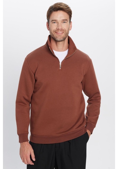 Tudors Unisex Relax Fit Rahat Kesim Pamuklu İçi Polarlı Yarım Fermuarlı Kahverengi Dik Yaka Sweatshirt-31446 Kahverengi Tudors Unisex Relax Fit Rahat Kesim Pamuklu İçi Polarlı Yarım Fermuarlı Kahverengi Dik Yaka Sweatshirt-31446 Kahverengi