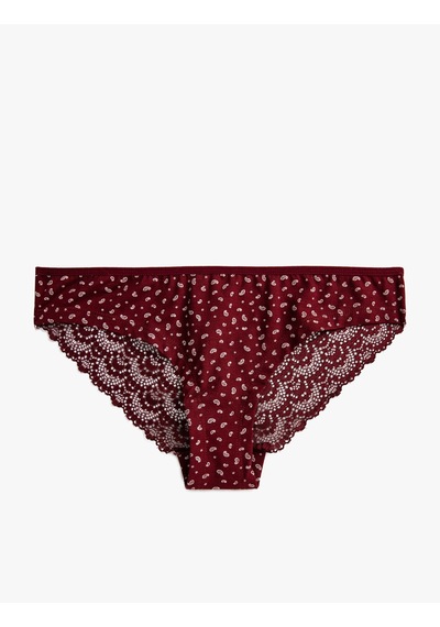 Koton Kadın Minimal Desenli Dantelli Brazilian Külot Bordo