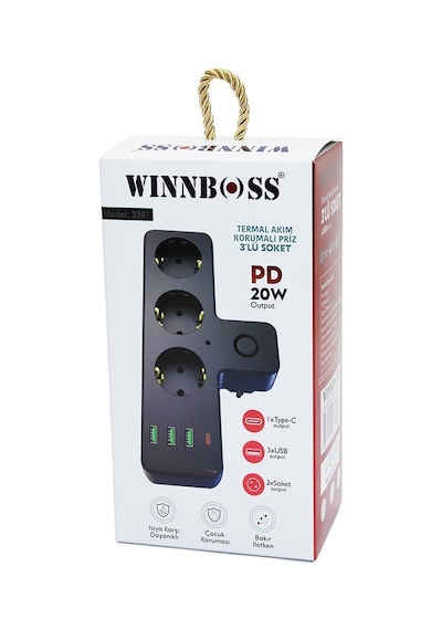 Winnboss Wınnboss-3397 Siyah Termal Akım Korumalı Duvar Tipi Priz 3xusb 3xpriz 1xtype-c Diğer