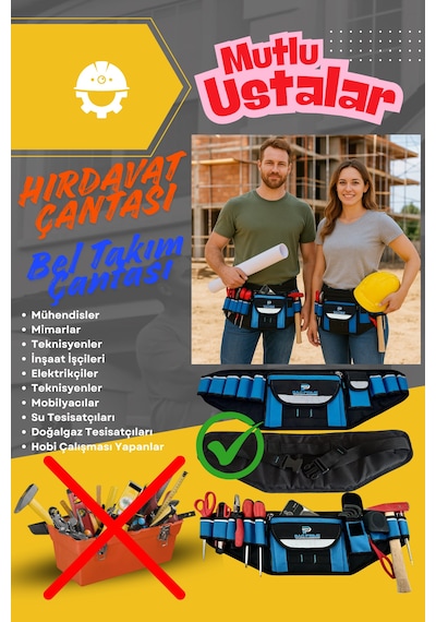 Hırdavat Çantası Bel Takım Çantası Usta Çantası Büyük Kemer Ayarlanabilir 60cmx20cm