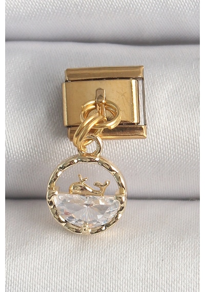316l Çelik Gold Renk Sallantı Zirkon Taşlı Balina Model Charm Gümüş