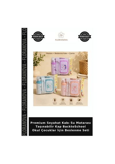 Premium Seyahat Kabı Su Matarası Taşınabilir Kap Backtoschool Okul Çocuklar İçin Beslenme Seti Diğer