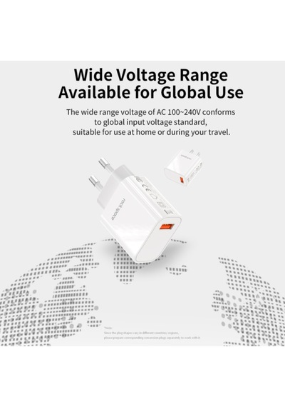 T48 Single 18w Qc 3.0 Mini Seyahat Şarj Cihazı Beyaz