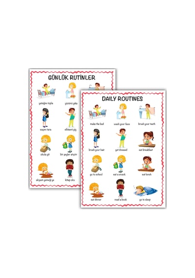İlk Kelimelerim İngilizce Türkçe 350+ Kelimelik 20 Konu Eğitici Poster Seti 33x24cm - 906540460