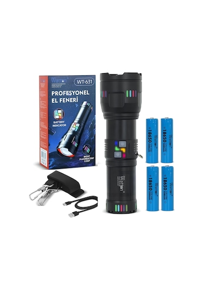 Watton Wt-631 30.000 Lümen Profesyonel El Feneri Siyah