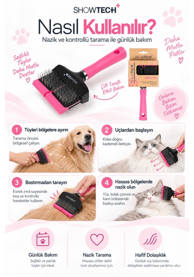 Showtech Flex Groom Esnek Pedli Yumuşak Pinli Kedi Köpek Fön Fırçası Double