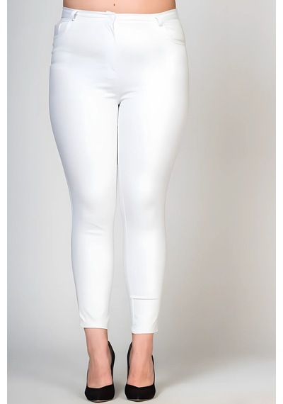 Hanezza Full Likralı Nakışlı Keten Pantolon Beyaz - 4035121 Beyaz