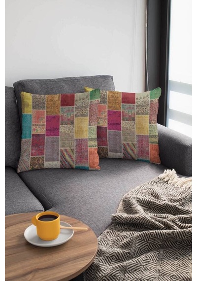 Çok Renkli Patchwork Çift Taraflı Kırlent Kılıfı Krl291n11