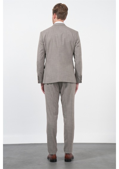 İmza Kahverengi-beyaz Mono Yaka 6 Drop Slim Fit Tam Astar Esnek Takım Elbise 1001260172 Kahverengi - Beyaz