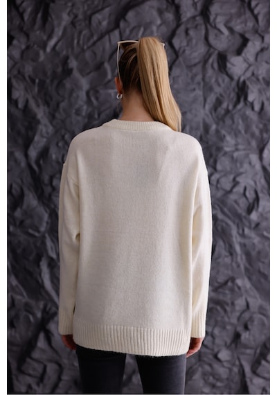 Qscob Bisiklet Yaka Oversize Basic Triko Kazak Bej