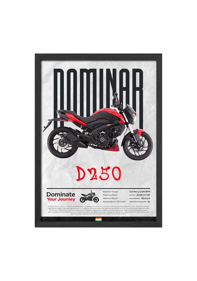 Bajaj Dominar 250 Siyah Ahşap Çerçeveli Poster, Dekoratif Motosiklet Duvar Tablosu