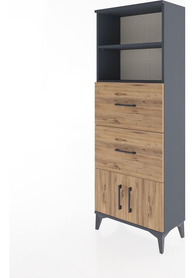 Arges Dolap 2 Raflı 2 Çekmeceli 2 Kapaklı 60x30x163 Antrasit-çam Antrasit