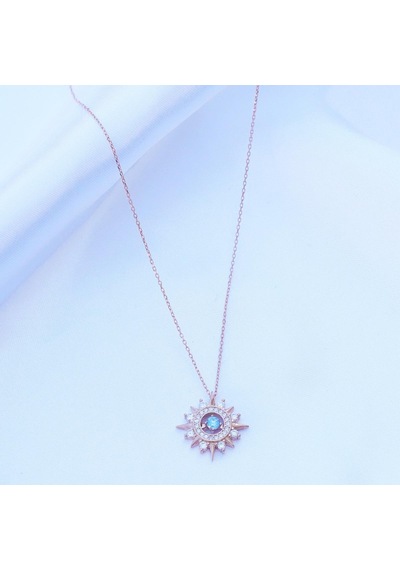 Mavi Zirkon Taşlı Rose Gold Kaplama Lodestar Gümüş Kolye Gümüş