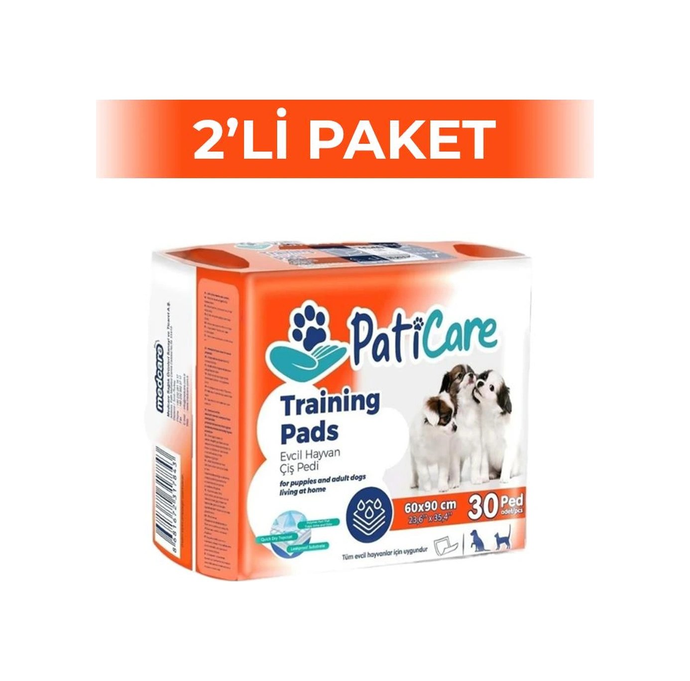 Paticare Evcil Hayvan Tuvalet Eğitim Pedi Turuncu 60x90 Cm 30'lu 2 Adet