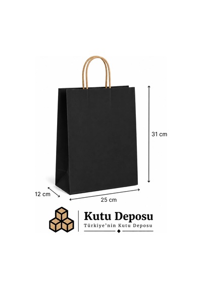 25x31x12 Cm Kraft Siyah Poşet 25 Adet