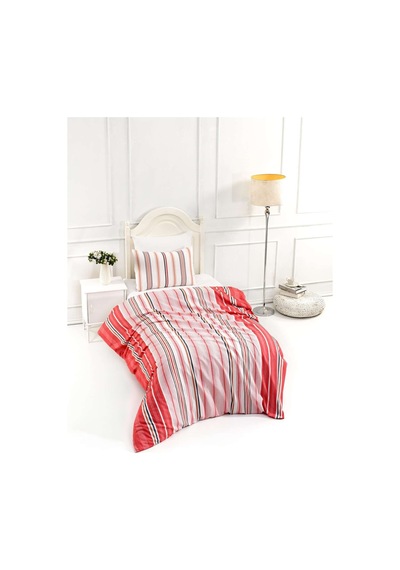 Pamuklu Krem Tek Kişilik Çarşaflı Nevresim Takımı 160x220 Kırmızı